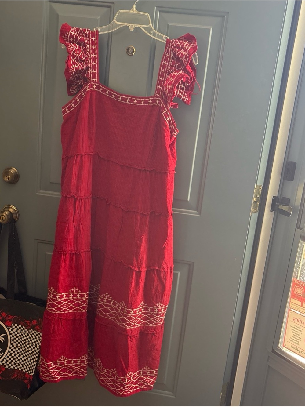 Knox Rose Red Embroidered Tiered Midi Dress